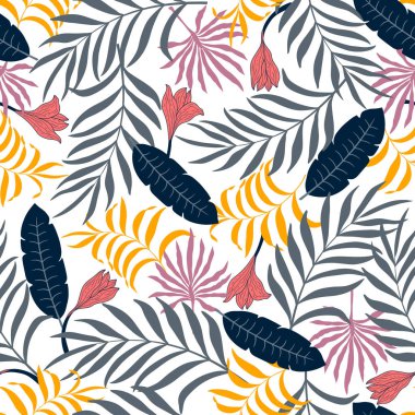 Palm ile tropikal arka plan bırakır. Sorunsuz çiçek desenli