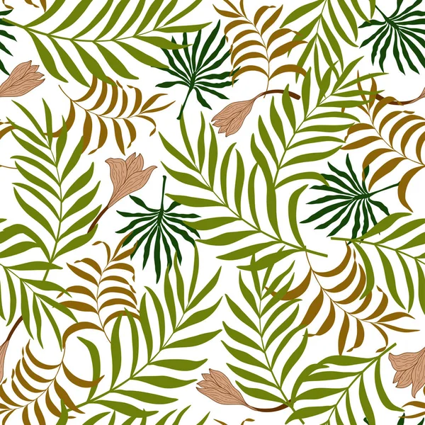 Fond tropical avec des feuilles de palmier. Modèle floral sans couture — Image vectorielle