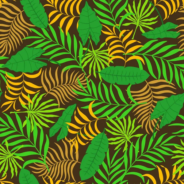 Fondo tropical con hojas de palma. Patrón floral sin costuras — Vector de stock