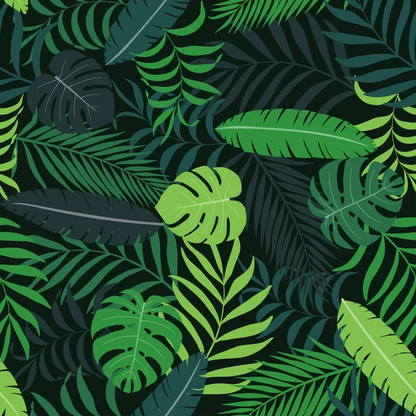 Sfondo tropicale con foglie di palma. Modello floreale senza soluzione di continuità — Vettoriale Stock