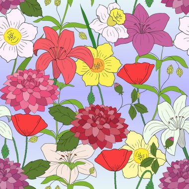 Sorunsuz çiçek desenli renkli çiçekli