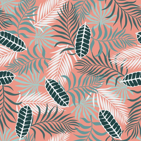Fondo tropical con hojas de palma. Patrón floral sin costuras . — Archivo Imágenes Vectoriales