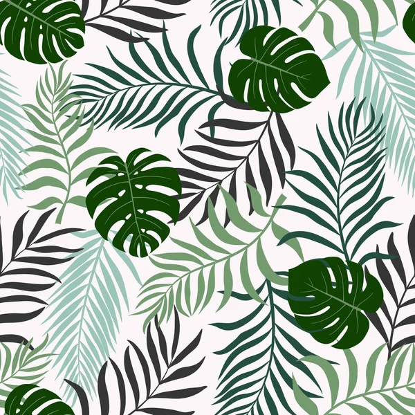 Tropische achtergrond met palm bladeren. Naadloze bloemmotief. — Stockvector