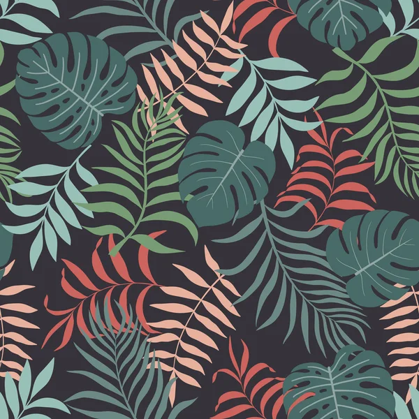 Fondo tropical con hojas de palma. Patrón floral sin costuras . — Vector de stock
