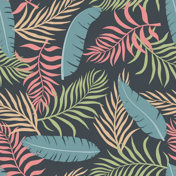 Fondo tropical con hojas de palma. Patrón floral sin costuras . — Vector de stock