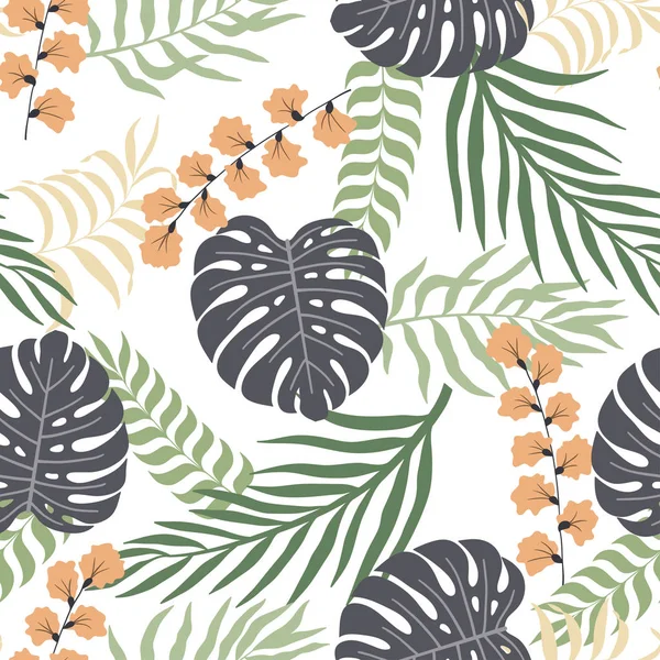Fond tropical avec des feuilles de palmier. Modèle floral sans couture . — Image vectorielle