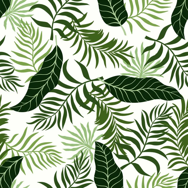 ヤシの葉で熱帯の背景 シームレスな花柄 夏のベクターイラスト フラットジャングル Print — ストックベクタ