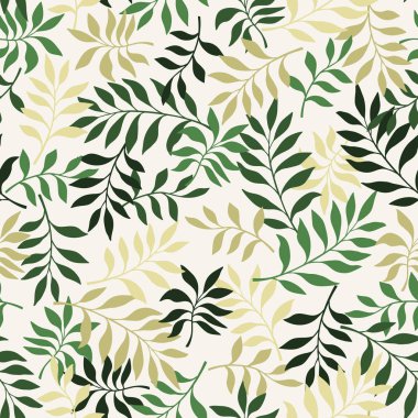 Palmiye yapraklı tropik bir arka plan. Kusursuz çiçek deseni. Yaz vektör illüstrasyonu. Düz orman izi