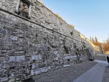 Brescia Castle, protective walls and tower in a beautiful sunny day
