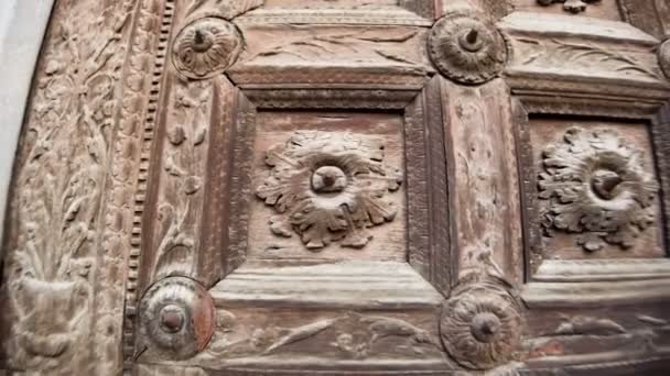 Parmeńska Katedra Drewniane Drzwi Kwiatowymi Fryzami — Wideo stockowe