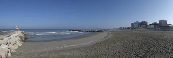 Rimini Riccione Pláž Zimě Pískem Mořem Slunečného Dne — Stock fotografie
