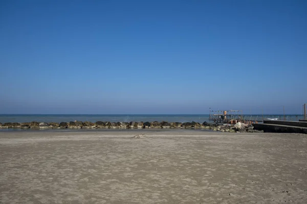 Rimini Playa Riccione Invierno Con Arena Mar Día Soleado —  Fotos de Stock