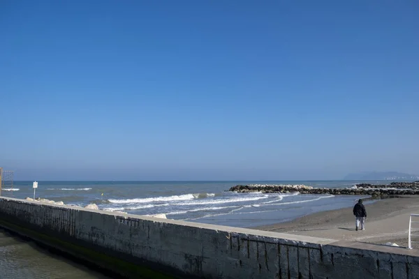 Rimini Riccione Spiaggia Inverno Con Sabbia Mare Una Giornata Sole — Foto Stock