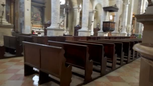 Reggio Emilia Kyrkan San Prospero Hela Altaret Orgel Bänkar Och — Stockvideo