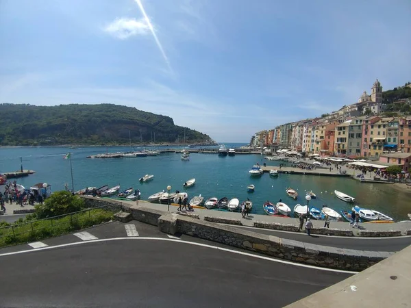 Panorana Porto Venere Liguria Cinco Tierras Italia Desde Arriba — Foto de Stock