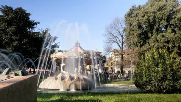 Verona Bra Plaza Water Fountain Sunny Day — Stock Video