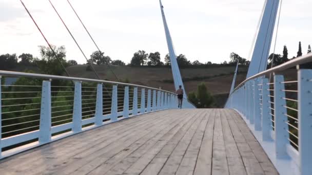 Bridge River Secchia Sassuolo Modena Wooden Walkway Sunset — Stock Video