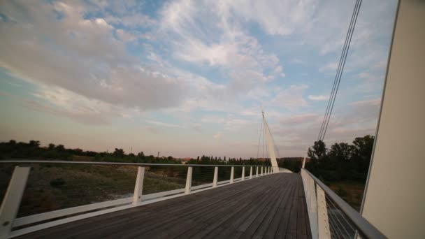 Ponte Sobre Rio Secchia Sassuolo Modena Com Passarela Madeira Pôr — Vídeo de Stock