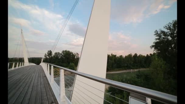 Brücke Über Den Fluss Secchia Sassuolo Modena Mit Holzsteg Bei — Stockvideo