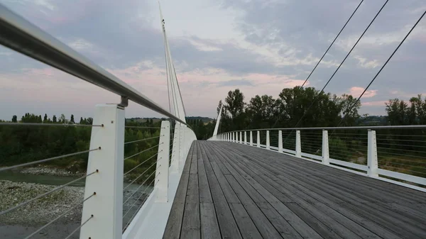 Мост Через Реку Secchia Sassuolo Modena Деревянной Дорожкой Закате — стоковое фото