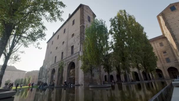 Parma Centro Ciudad Palazzo Della Pilotta Parque Panorama Monumento Garibaldi — Vídeos de Stock