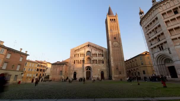 Parma Centrum Duomo Battistero Panorama — Stockvideo