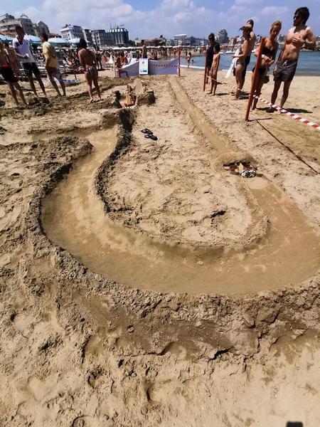 Pista para canicas hecha en la playa de rimini — Foto de Stock