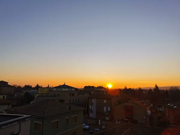 Bibbiano Reggio Emilia Vacker Panorama Soluppgång Över Staden — Stockfoto