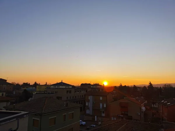 Bibbiano Reggio Emilia Gyönyörű Panoráma Napfelkelte Város Felett — Stock Fotó