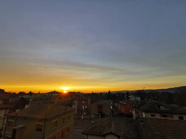 Bibbiano Reggio Emilia Hermoso Amanecer Panorámico Sobre Ciudad — Foto de Stock