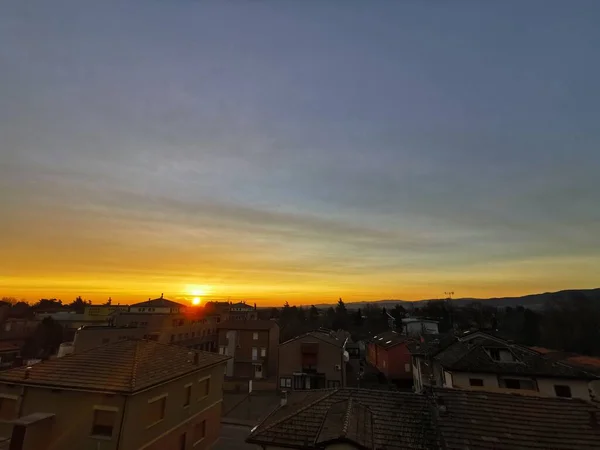 Bibbiano Reggio Emilia Schöner Panoramischer Sonnenaufgang Über Der Stadt — Stockfoto