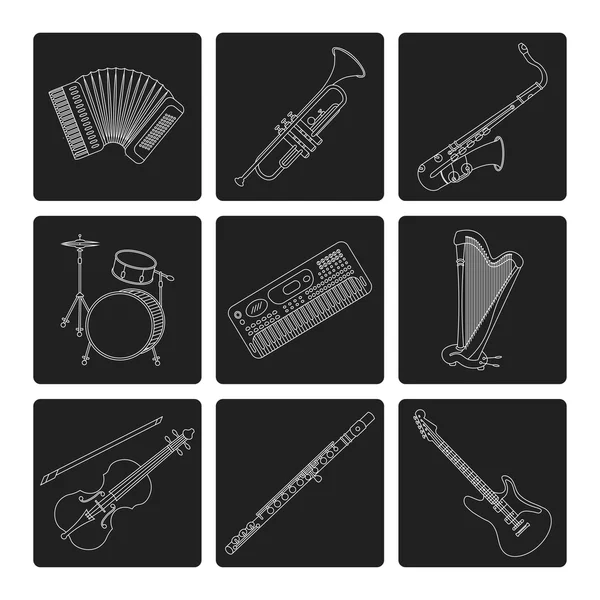 Musikinstrumente Thin Line Icon Set für Web und Mobile. — Stockvektor