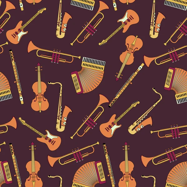 Nahtloses Muster mit verschiedenen Musikinstrumenten. — Stockvektor