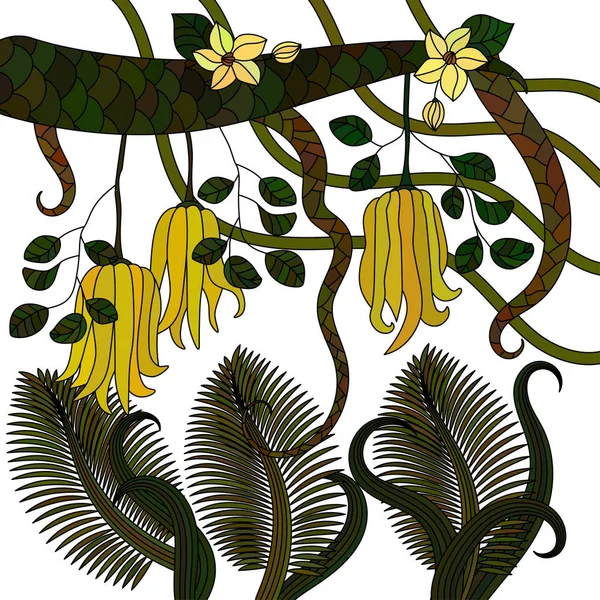 Desen tropikal bitki, çiçek ve ağaç kavunu — Stok Vektör