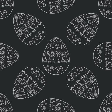Doodle Paskalya yumurtaları ile sorunsuz vektör desen.
