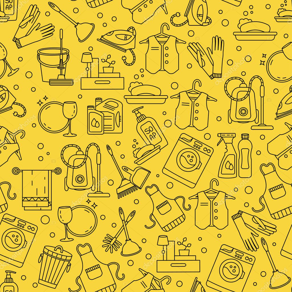 House cleaning seamless vector pattern. For cleaning companies, laundries and dry cleaners service. For textiles, web and print design.