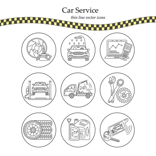 Wektor cienka linia piktogram symbole samochodów usługi . — Wektor stockowy