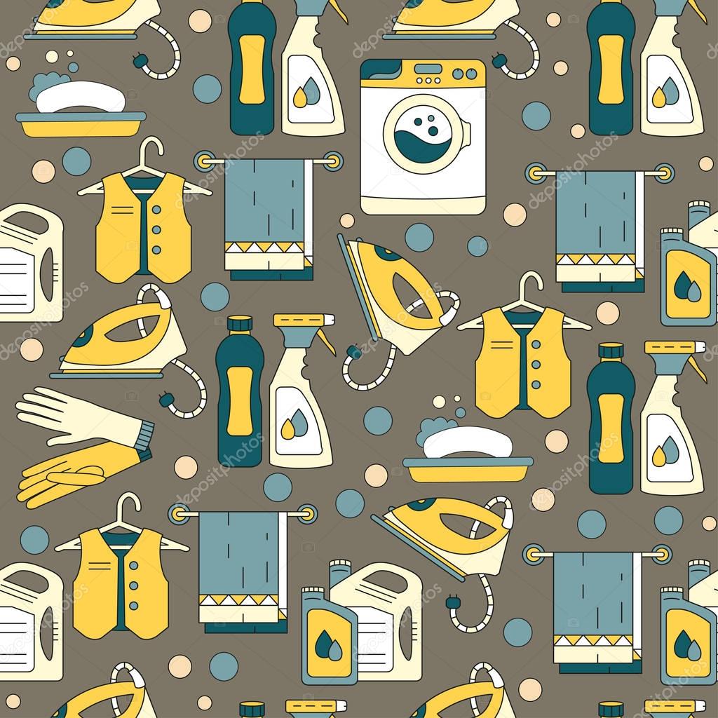 House cleaning seamless vector pattern. For cleaning companies, laundries and dry cleaners service. For textiles, web and print design.