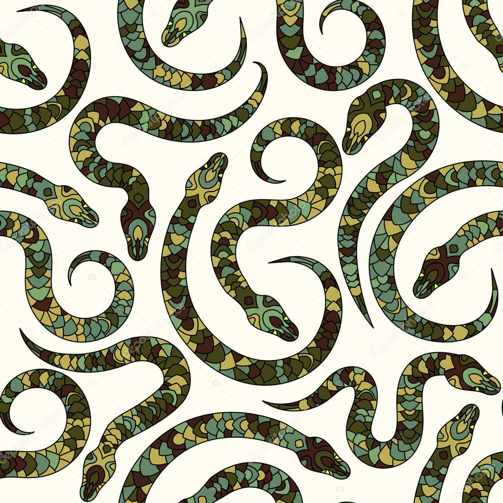 Seamless vector pattern with snakes.