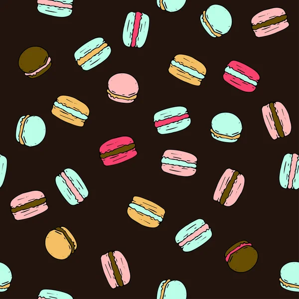 Seamless vector pattern with doodle sweet french macarons. — Stock Vector