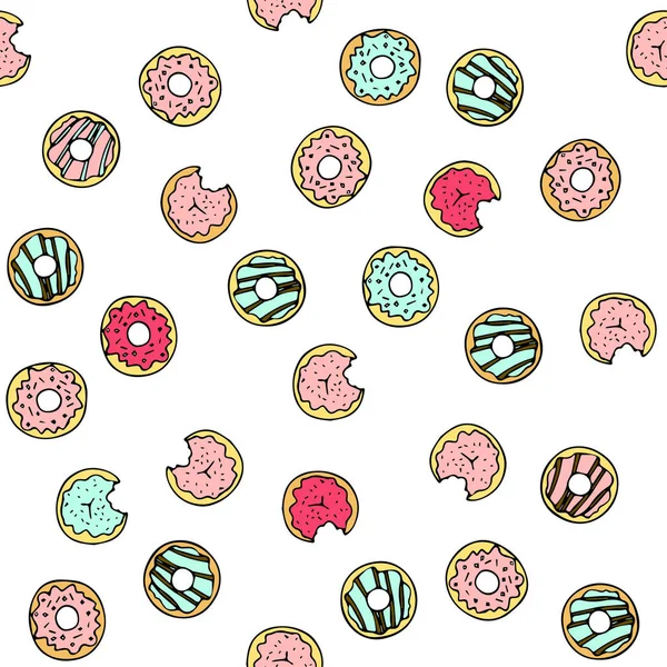 Nahtloses Vektormuster mit von Hand gezeichneten Donuts. — Stockvektor