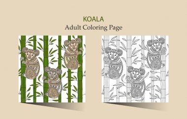 Elle çizilmiş vektör zentangle boyama sayfası şirin koala ile yetişkinler için.