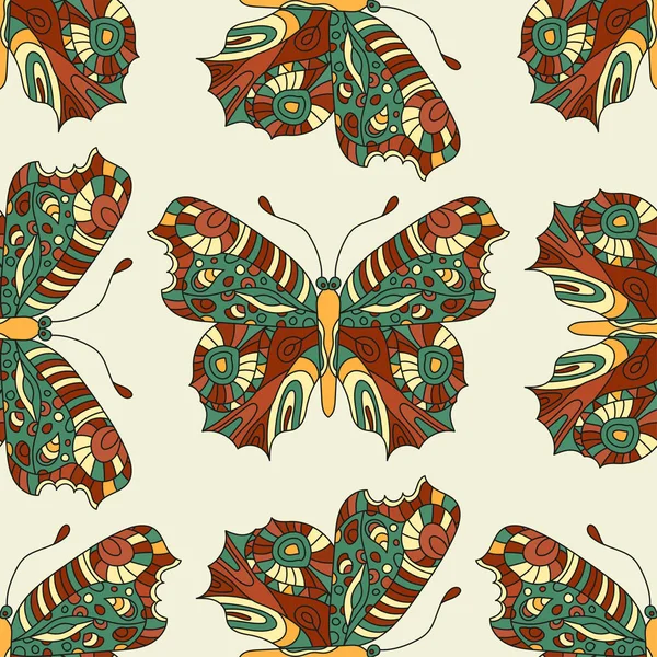 シームレスなベクトル手のモダンなスタイルのファンタジー蝶と描かれたパターン. — ストックベクタ