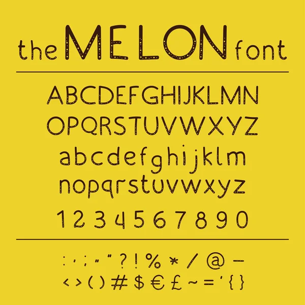 Stijlvolle vector abc. Schattig retro hand tekenen lettertype - meloen. — Stockvector