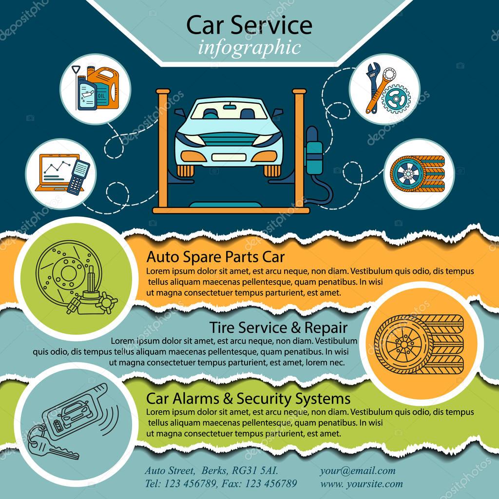 Car repair infographics. Cat service and Tire infographic. Ideal for promotional leaflets, posters and banners. Vector