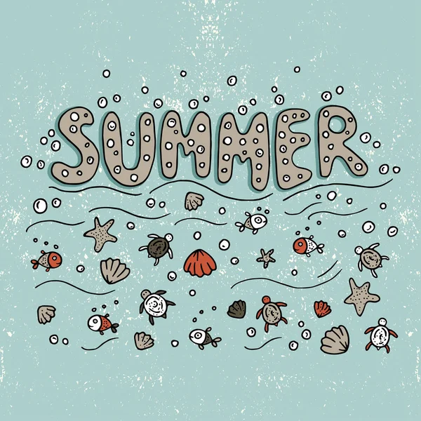 여름 단어로 독특한 글자 포스터. — 스톡 벡터