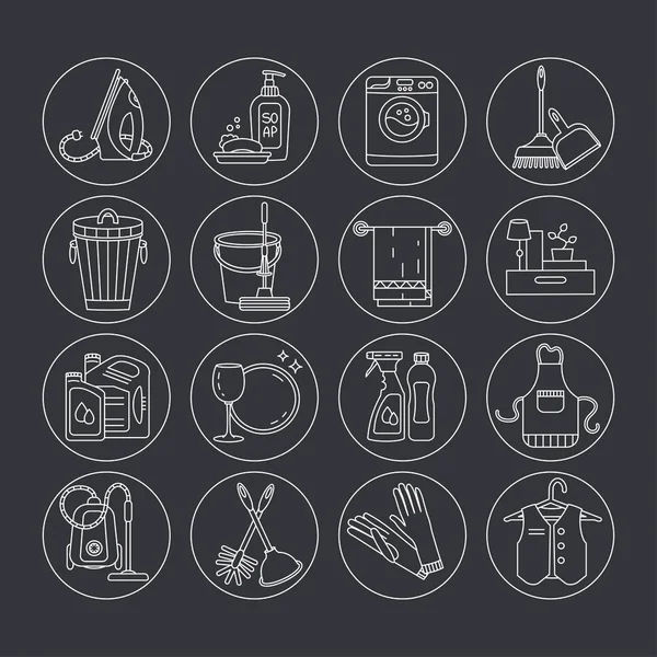 Ev temizliği ince çizgi vektör Icon set.