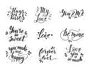 Hand drawn romantic quote set. Handwritten with brush pen. clipart