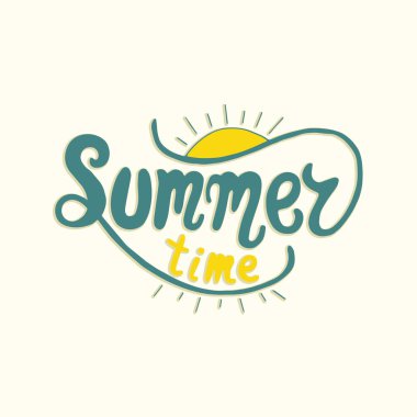 Yaz saati. Benzersiz yazı poster. Vektör sanat. Son moda el yazısı yaz illüstrasyon.