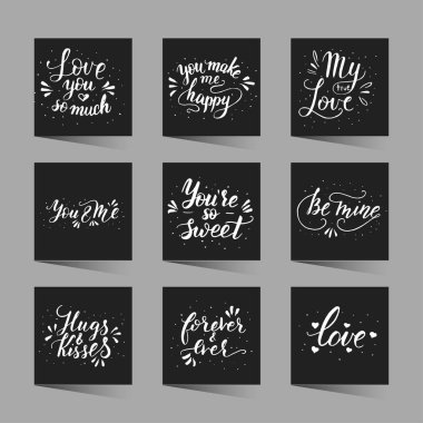 Elle çizilmiş romantik teklif küme. Fırça kalemi ile el yazısı.